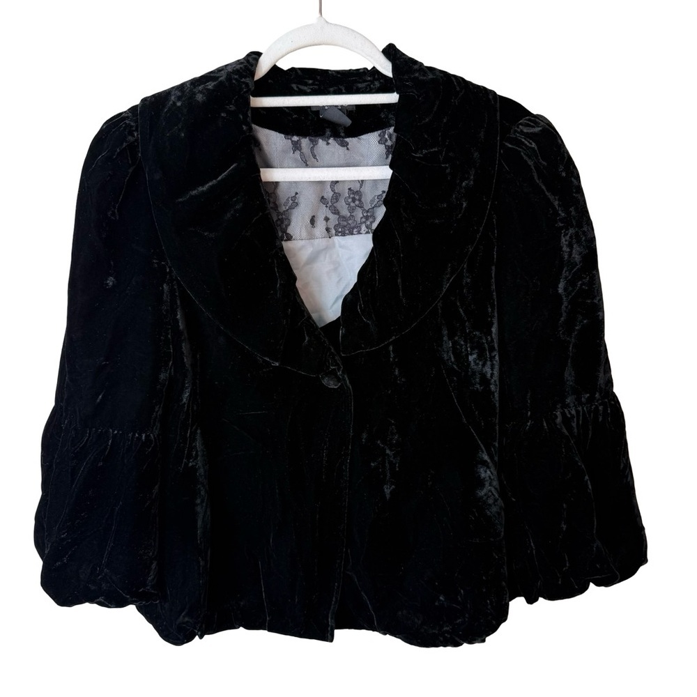 Bob Mackie Black Crushed Velvet 3/4 Sleeve Blazer Size 10 Romantic Boho Vintage
